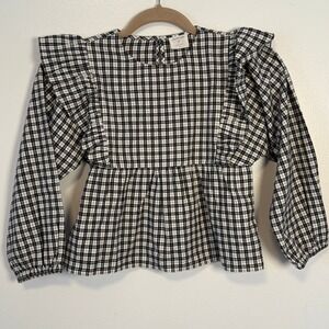Crewcuts Black White Plaid Ruffle Peplum Top Long Sleeve Kids Size Medium‎